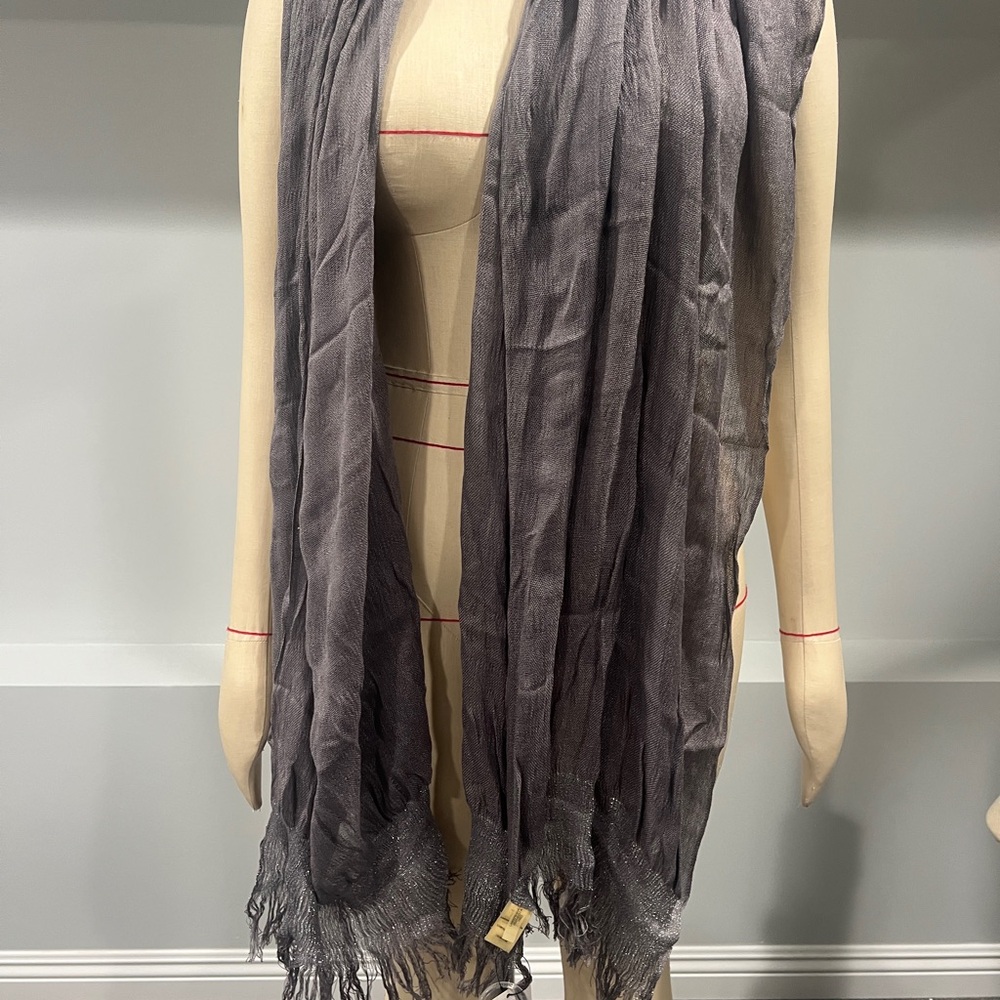 Elegant Gray Fringed Scarf, NWT